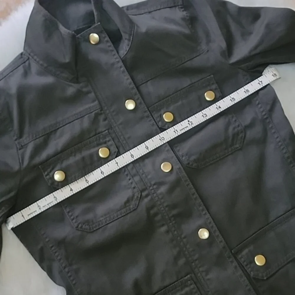 J.CREW Army‎ Green Gold Snap Full Zip Lightweight Field Barn Preppy Jacket XXS